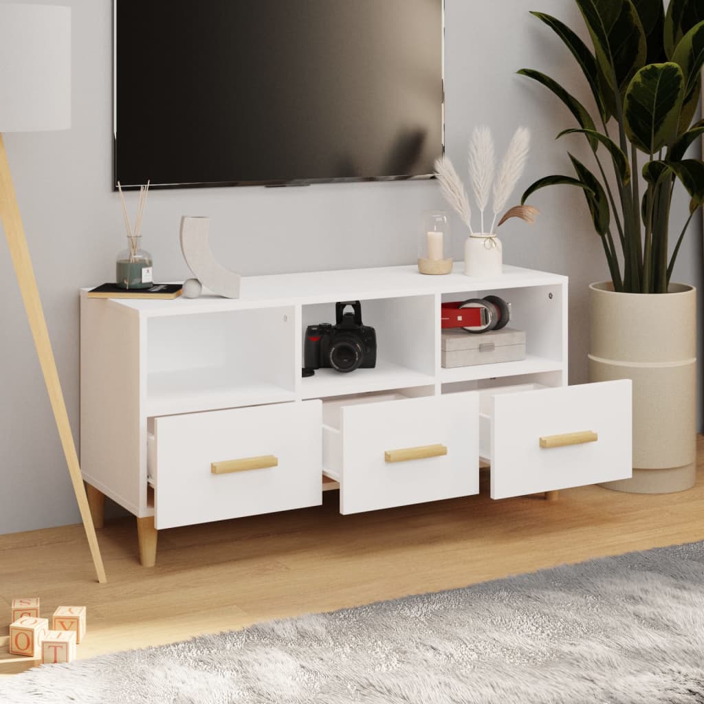 Meuble TV Blanc 102x36x50 cm Bois d'ingénierie - XIOS