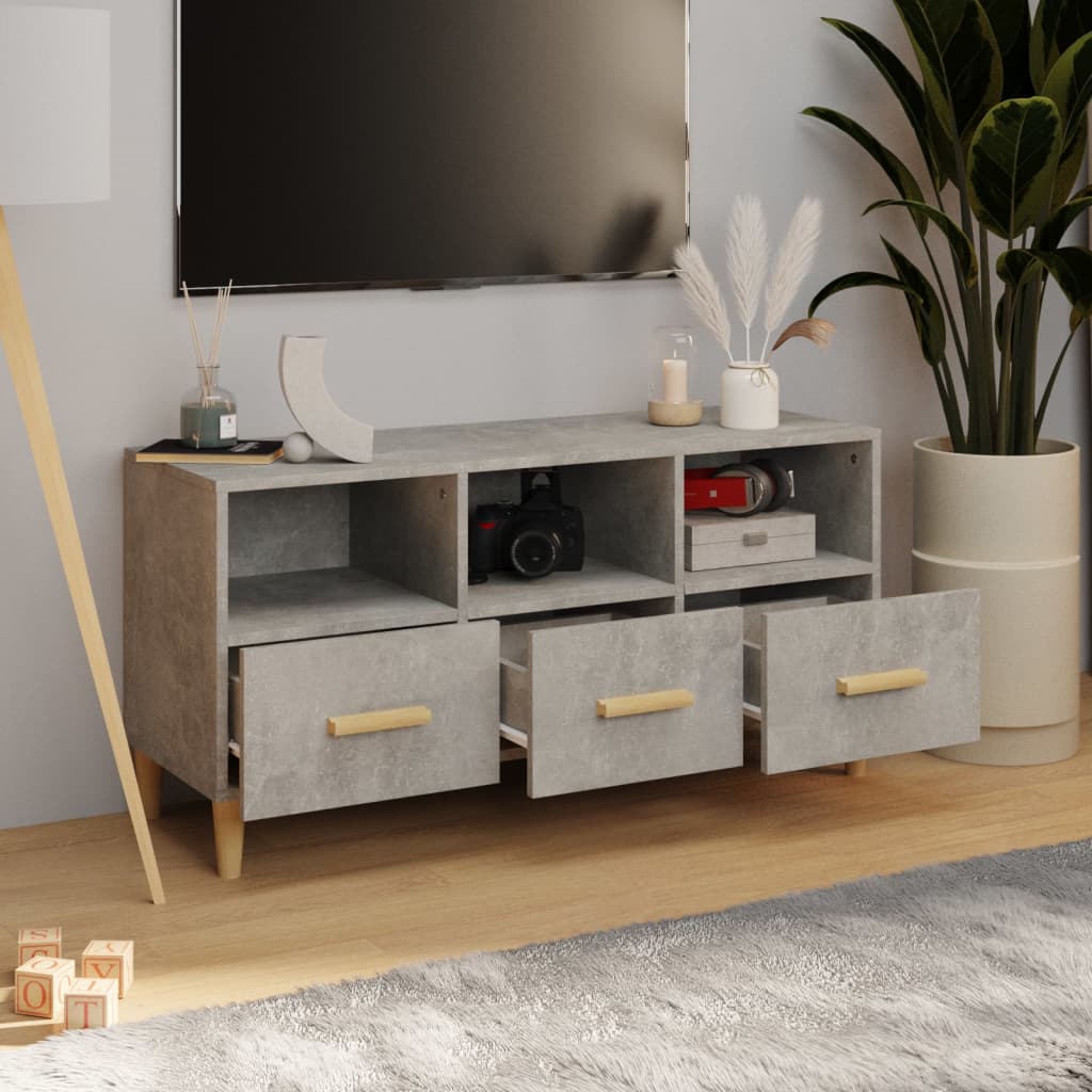 Meuble TV gris béton 102x36x50 cm bois d'ingénierie - XIOS