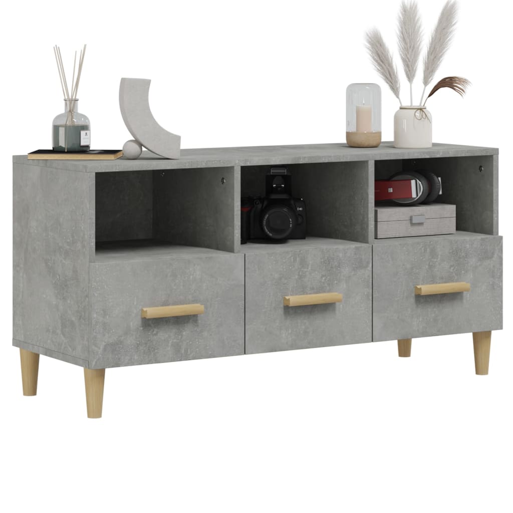 Meuble TV gris béton 102x36x50 cm bois d'ingénierie - XIOS