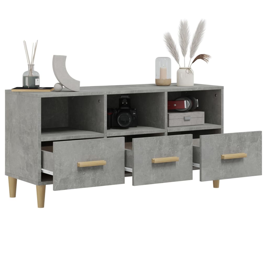 Meuble TV gris béton 102x36x50 cm bois d'ingénierie - XIOS