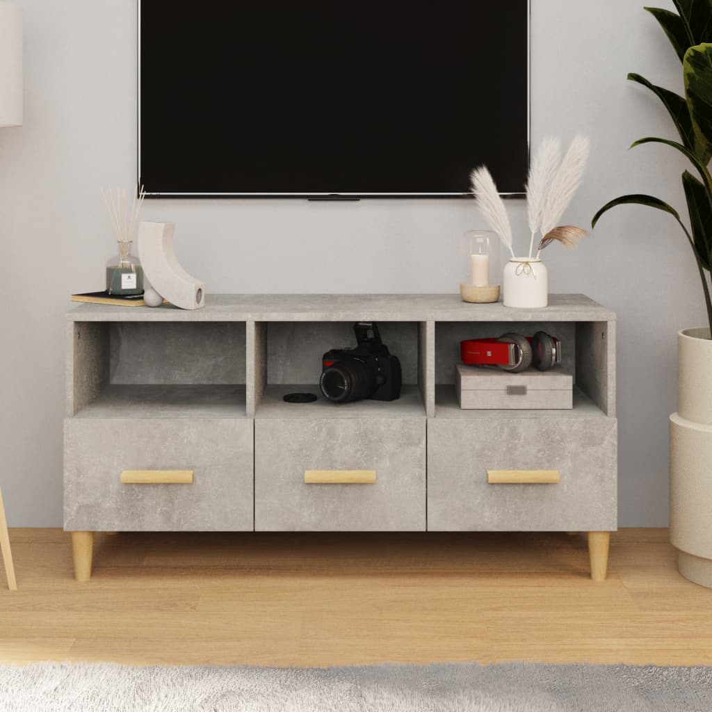 Meuble TV gris béton 102x36x50 cm bois d'ingénierie - XIOS