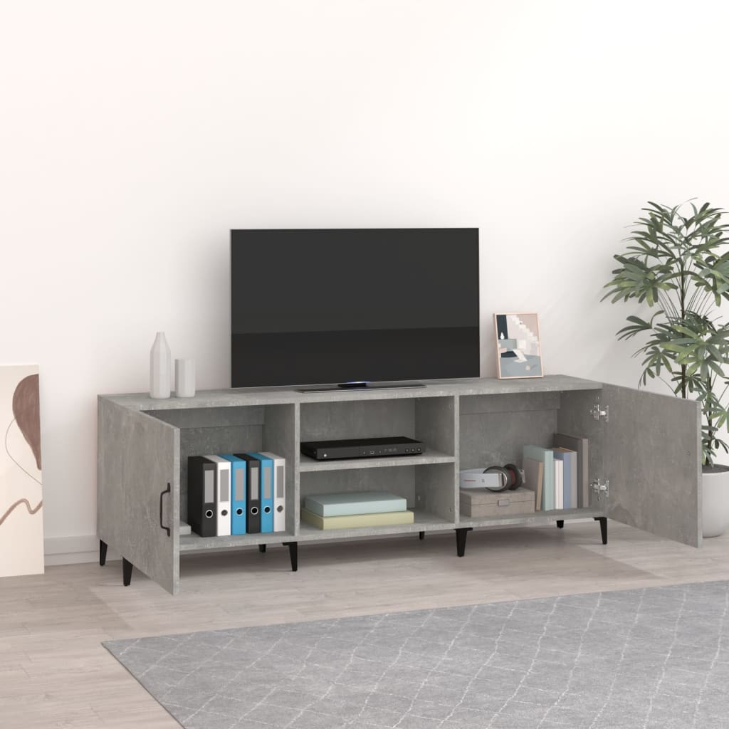 Meuble TV gris béton 150x30x50 cm bois d'ingénierie - XIOS