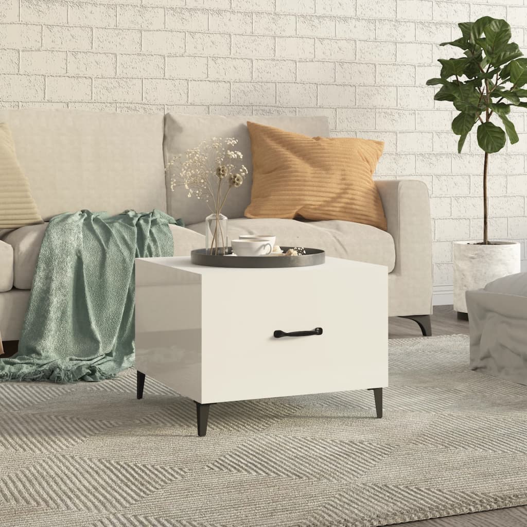Table basse avec pieds en métal Blanc brillant 50x50x40 cm - XIOS