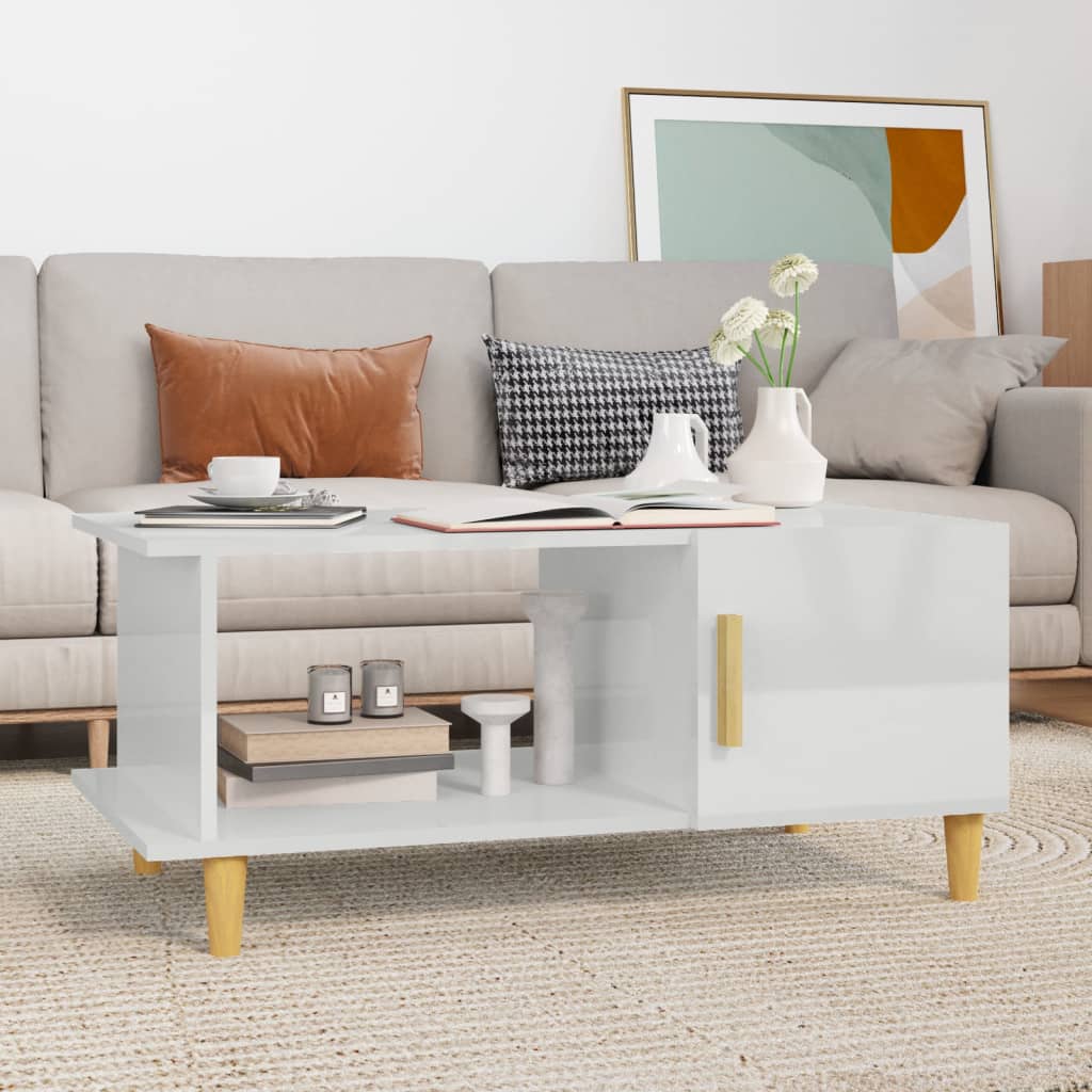 Table basse Blanc brillant 90x50x40 cm Bois d'ingénierie - XIOS