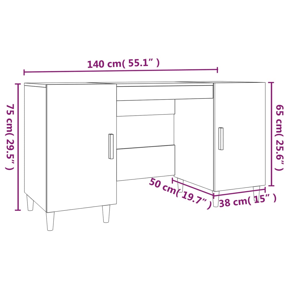 Bureau Gris béton 140x50x75 cm Bois d'ingénierie Bureaux vidaXL