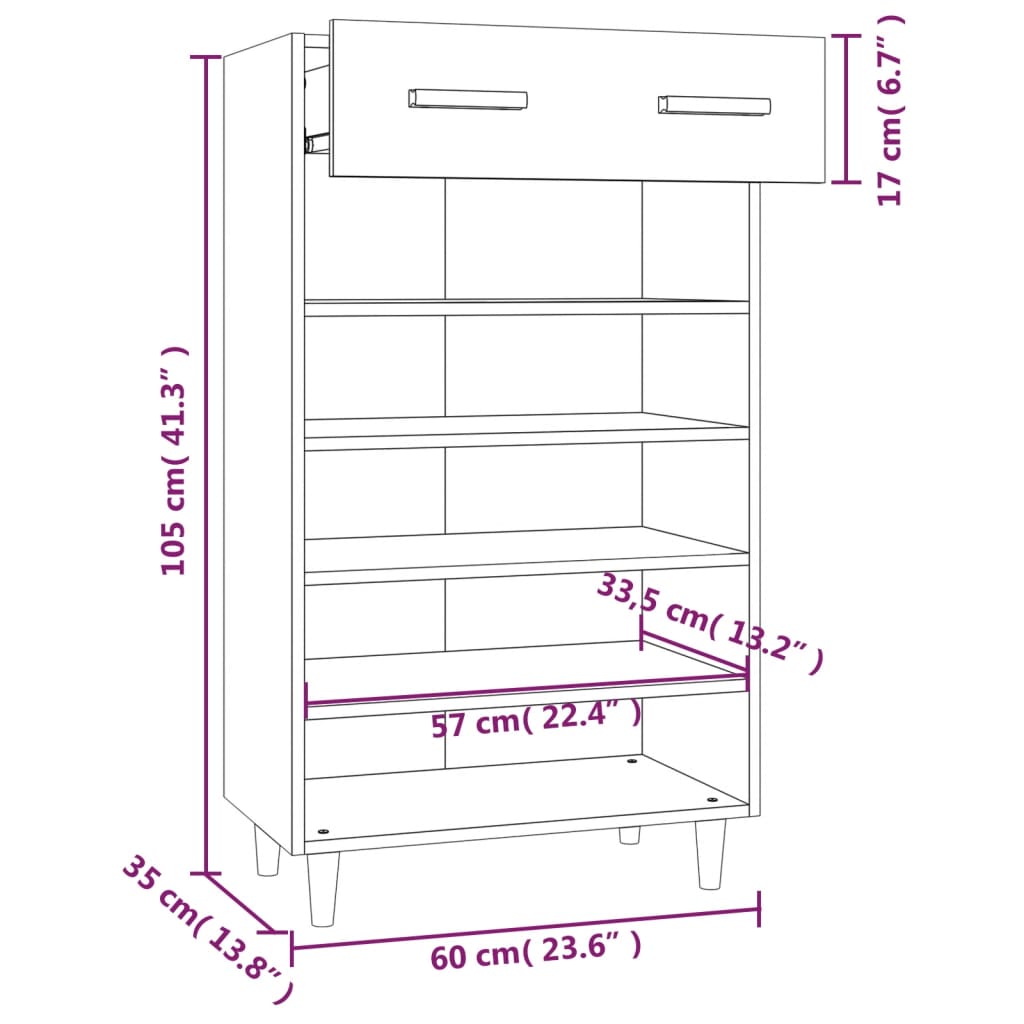 Armoire à chaussures Noir 60x35x105 cm Bois d'ingénierie - XIOS