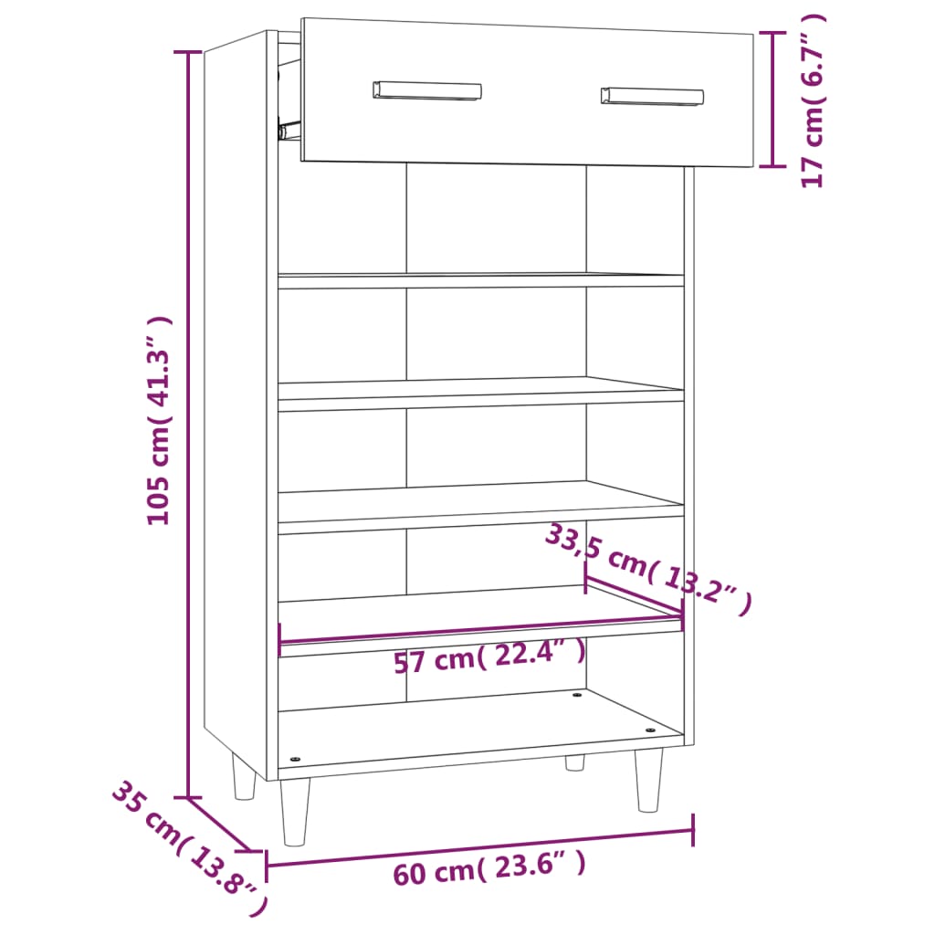 Armoire à chaussures Chêne sonoma 60x35x105cm Bois d'ingénierie - XIOS