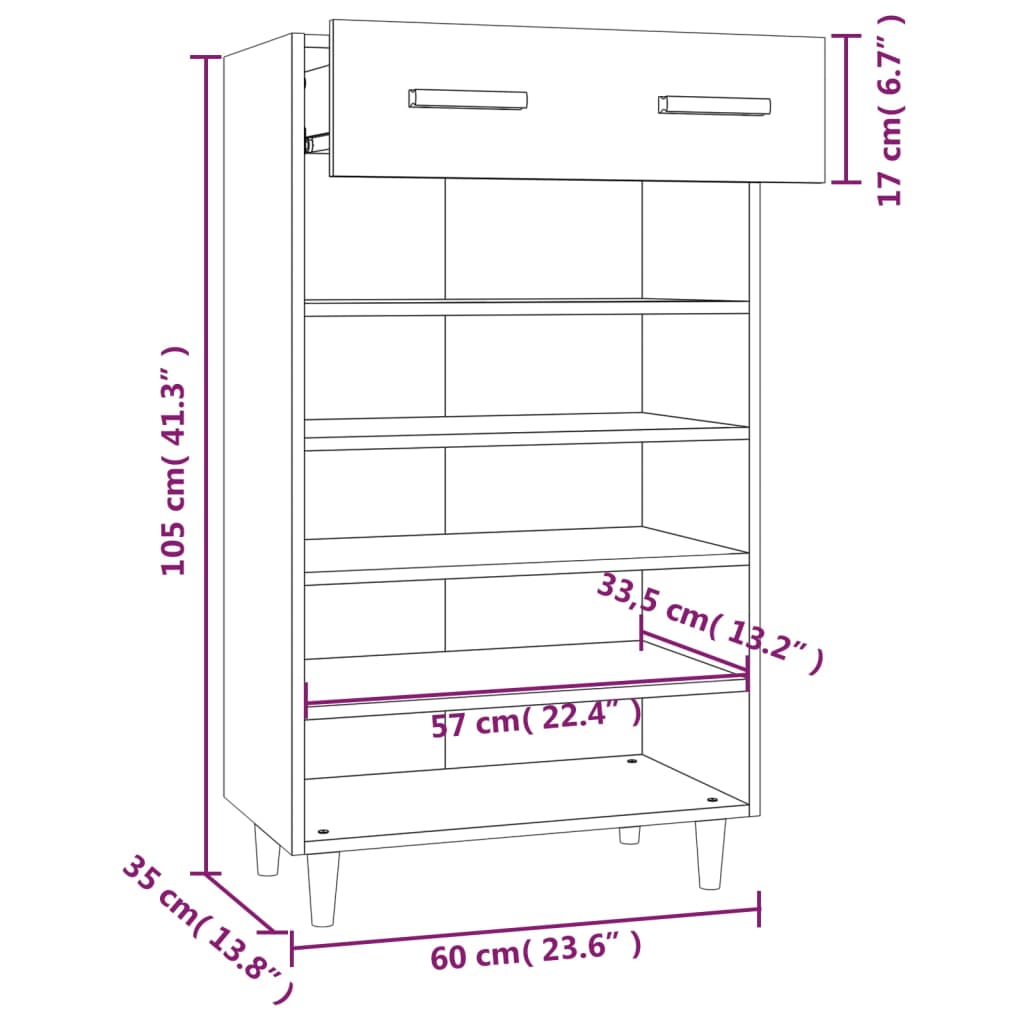 Armoire à chaussures Gris béton 60x35x105 cm Bois d'ingénierie - XIOS