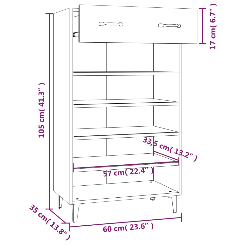 Armoire à chaussures Blanc 60x35x105 cm Bois d'ingénierie - XIOS