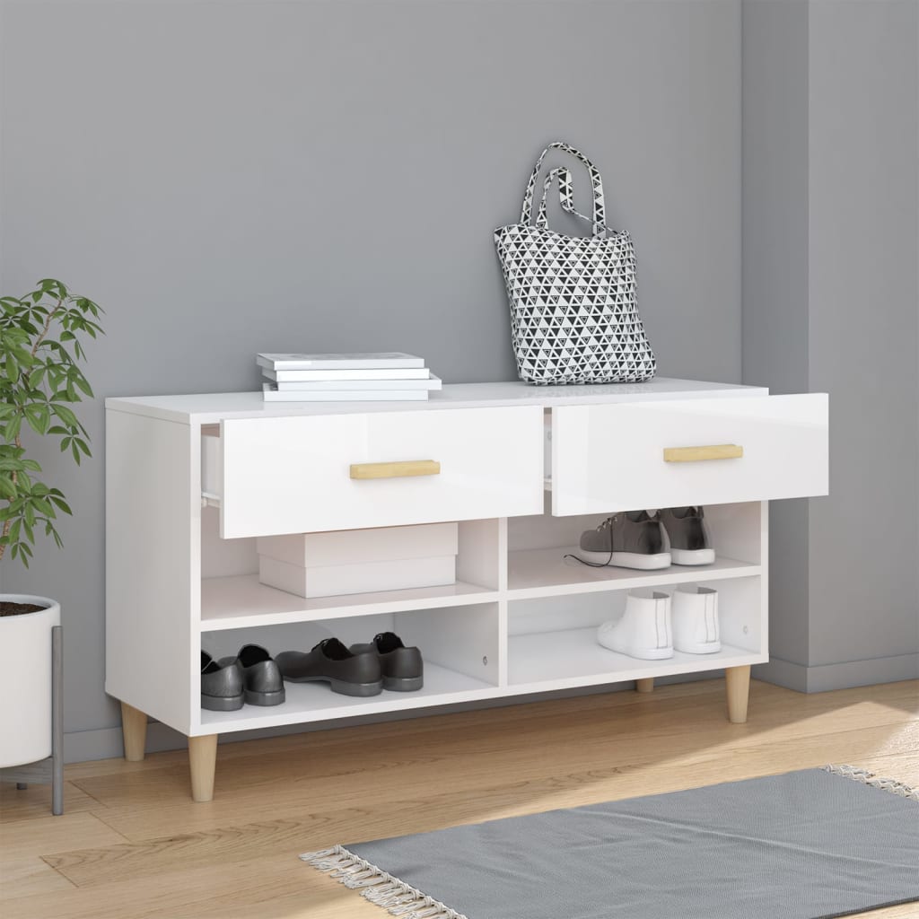 Armoire à chaussure Blanc brillant 102x35x55 cm Bois ingénierie - XIOS