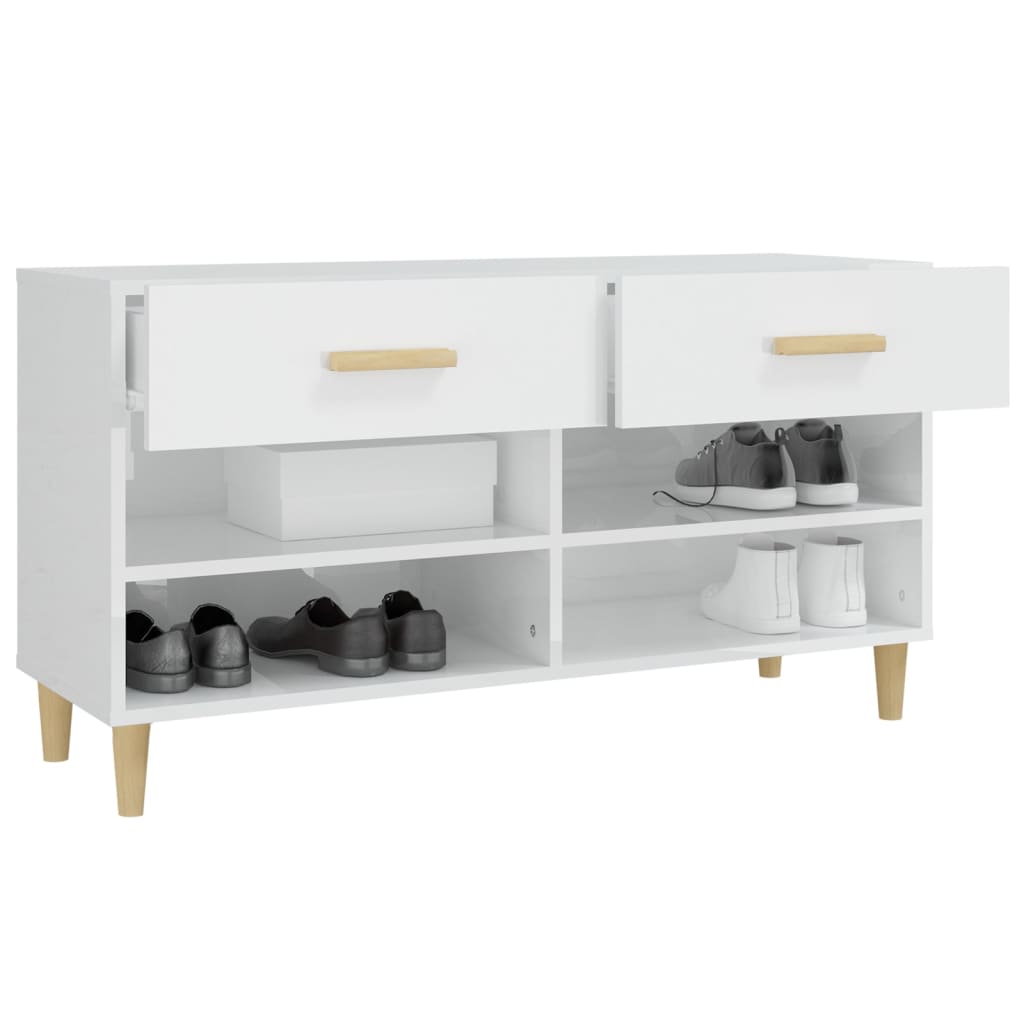 Armoire à chaussure Blanc brillant 102x35x55 cm Bois ingénierie - XIOS