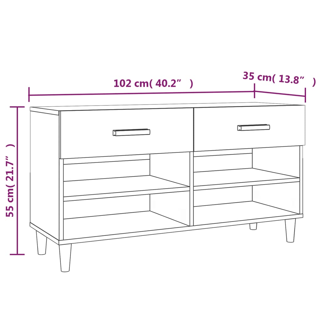 Armoire à chaussure Blanc brillant 102x35x55 cm Bois ingénierie - XIOS