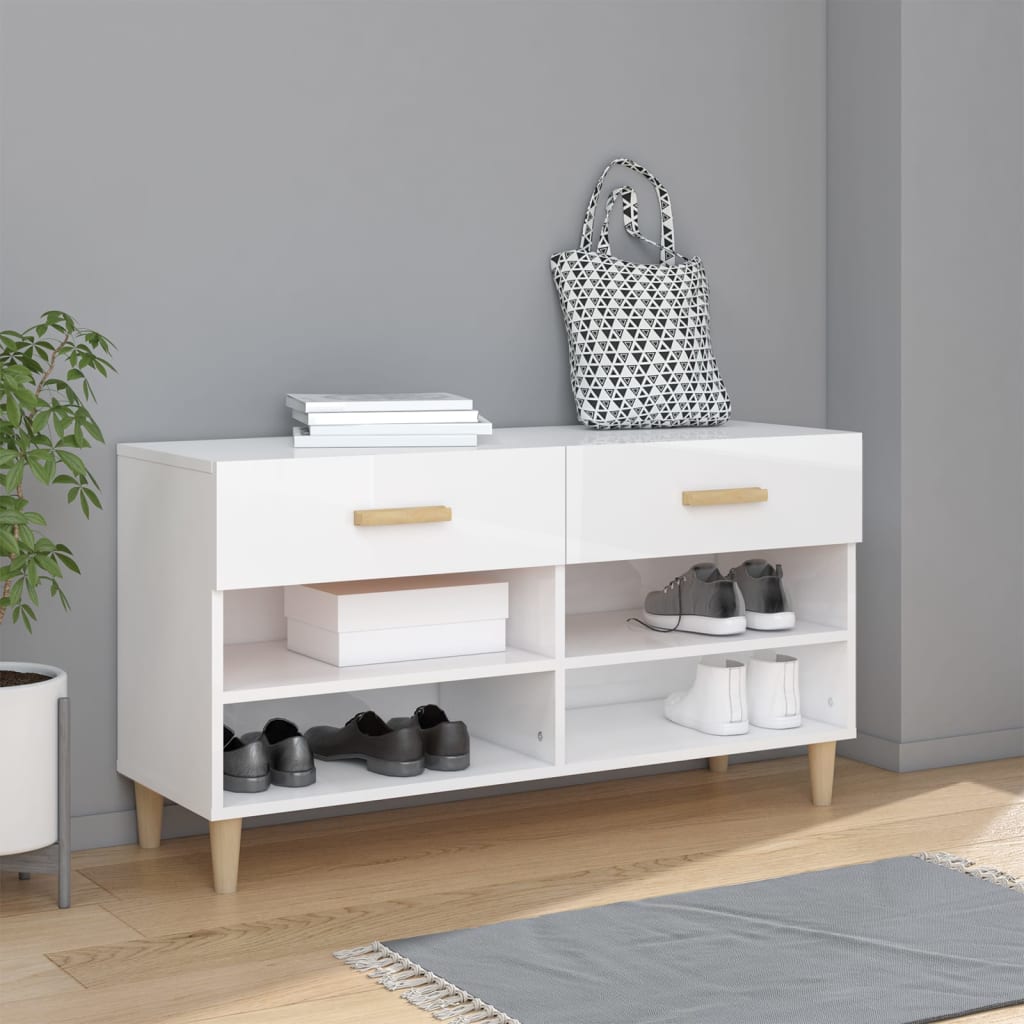 Armoire à chaussure Blanc brillant 102x35x55 cm Bois ingénierie - XIOS