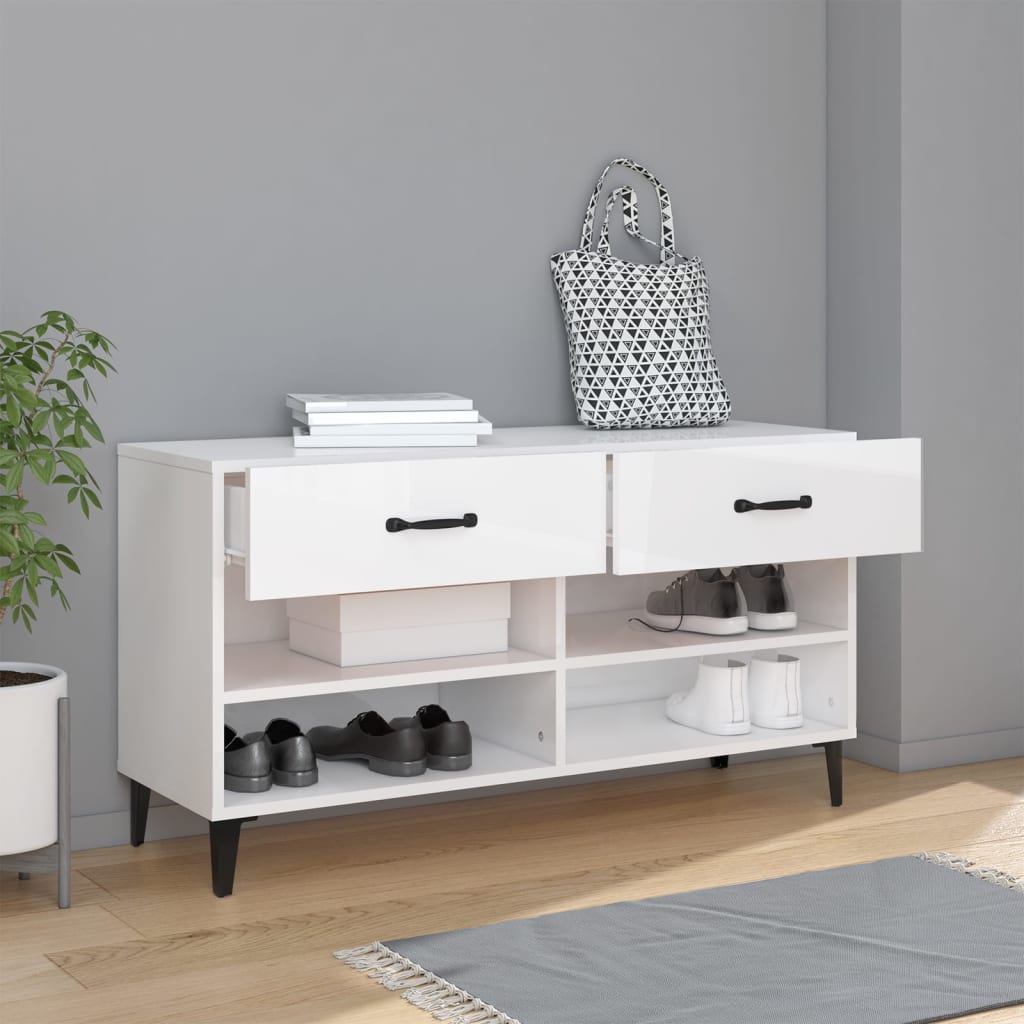 Armoire à chaussure Blanc brillant 102x35x55 cm Bois ingénierie - XIOS