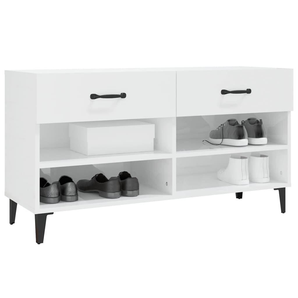 Armoire à chaussure Blanc brillant 102x35x55 cm Bois ingénierie - XIOS
