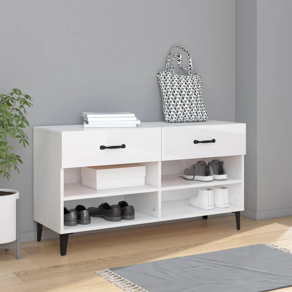 Armoire à chaussure Blanc brillant 102x35x55 cm Bois ingénierie - XIOS