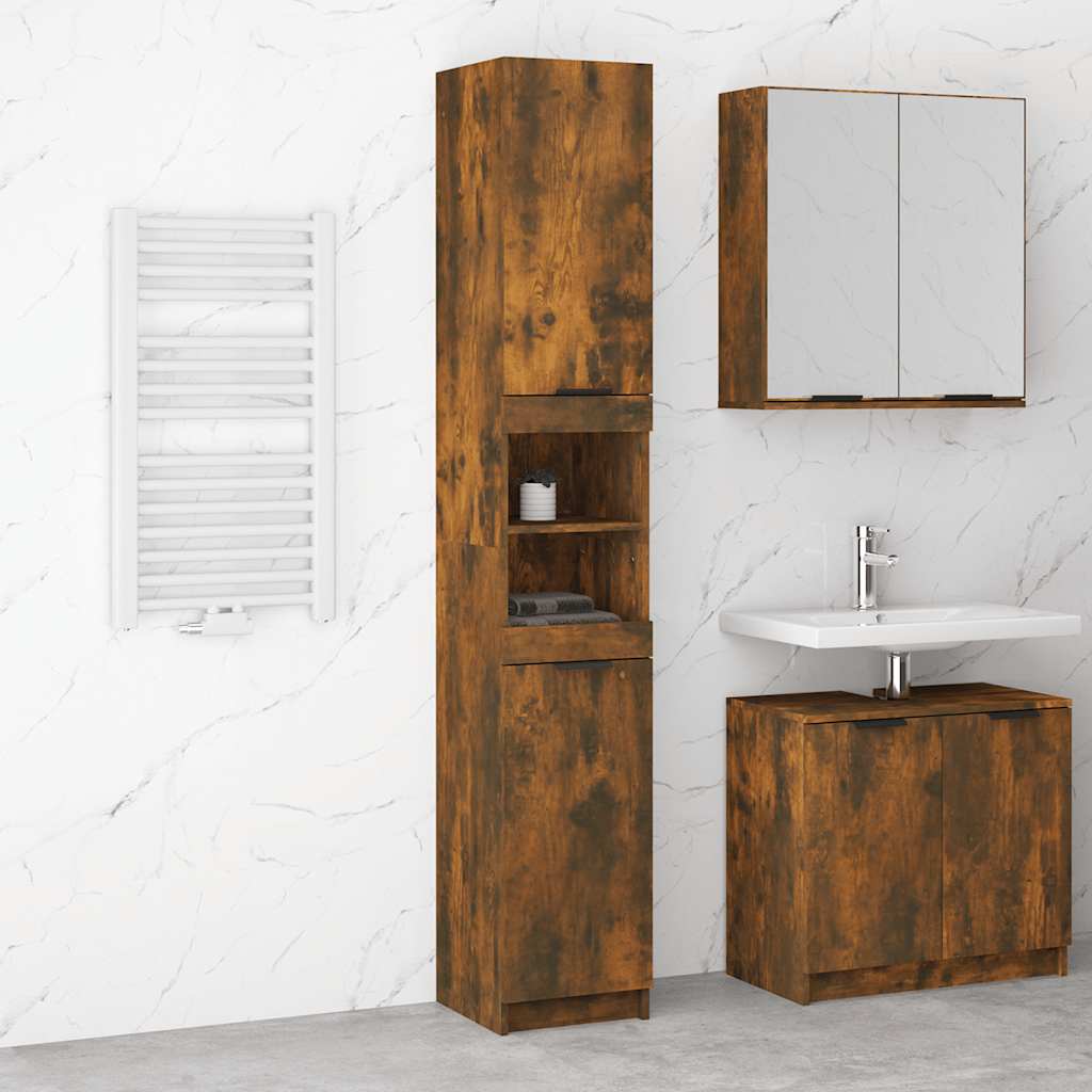 Armoire de bain Chêne fumé 32x34x188,5 cm Bois d'ingénierie - XIOS