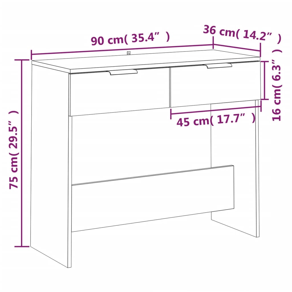 Table console Sonoma gris 90x36x75 cm Bois d'ingénierie - XIOS