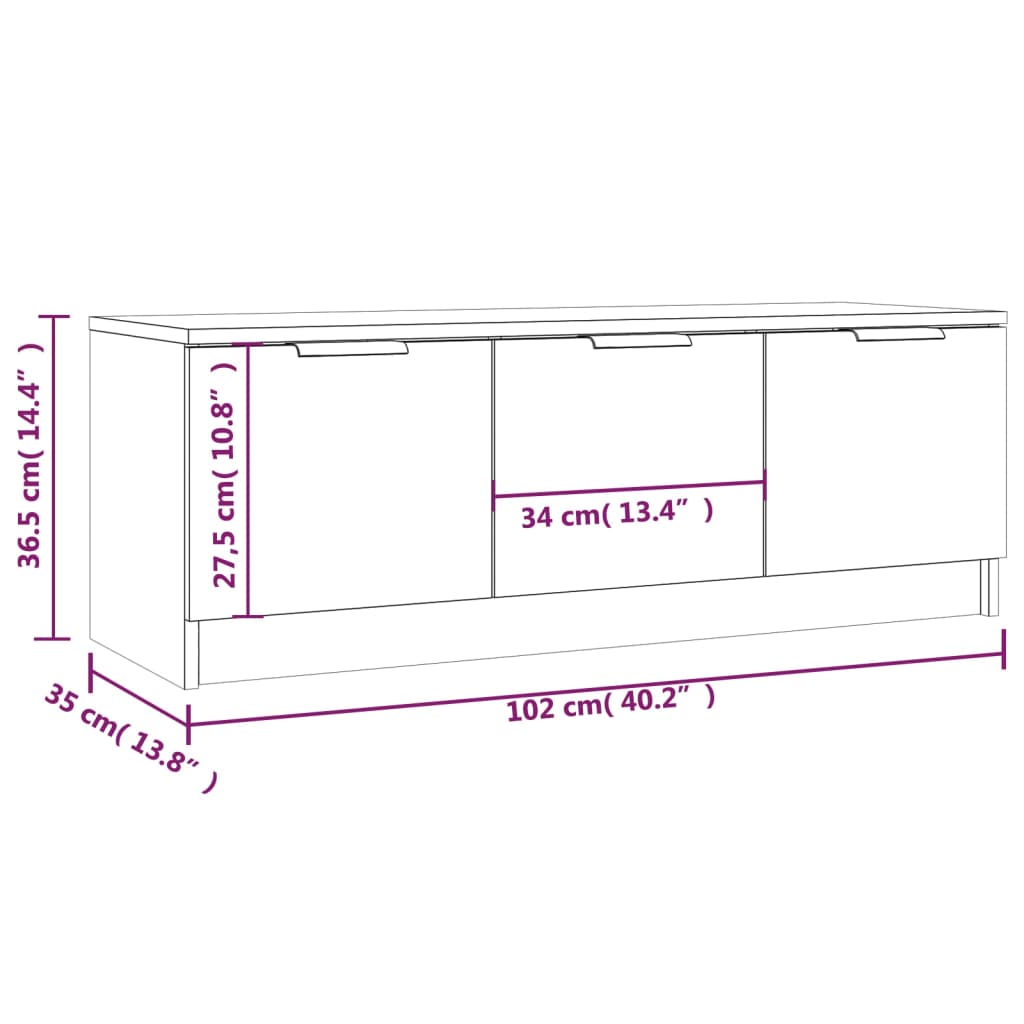 Meuble TV Sonoma gris 102x35x36,5 cm Bois d'ingénierie - XIOS