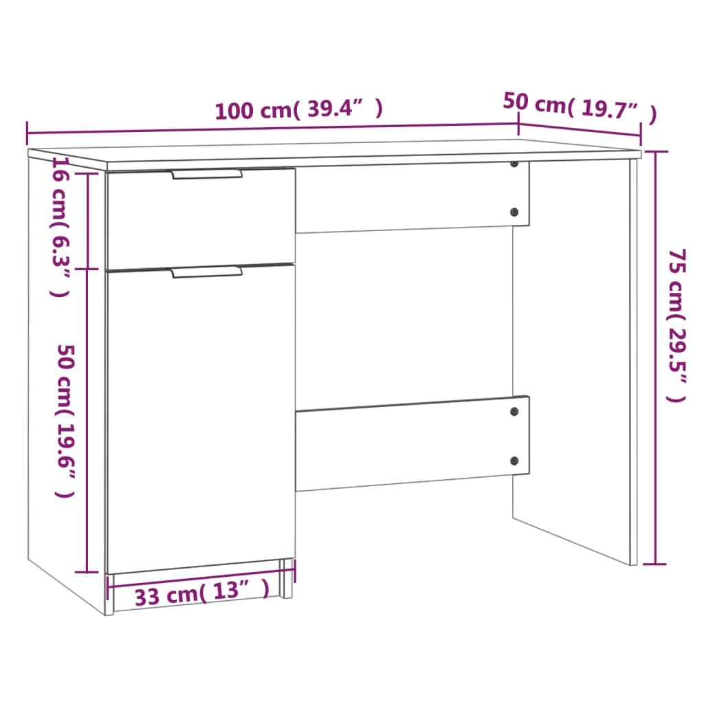 Bureau Chêne fumé 100x50x75 cm Bois d'ingénierie - XIOS