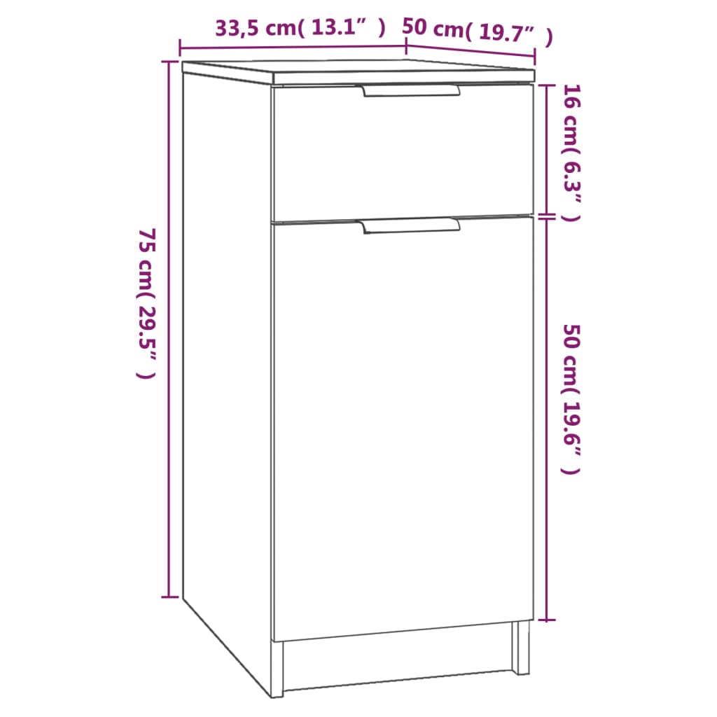 Armoire de bureau Sonoma gris 33,5x50x75 cm Bois d'ingénierie