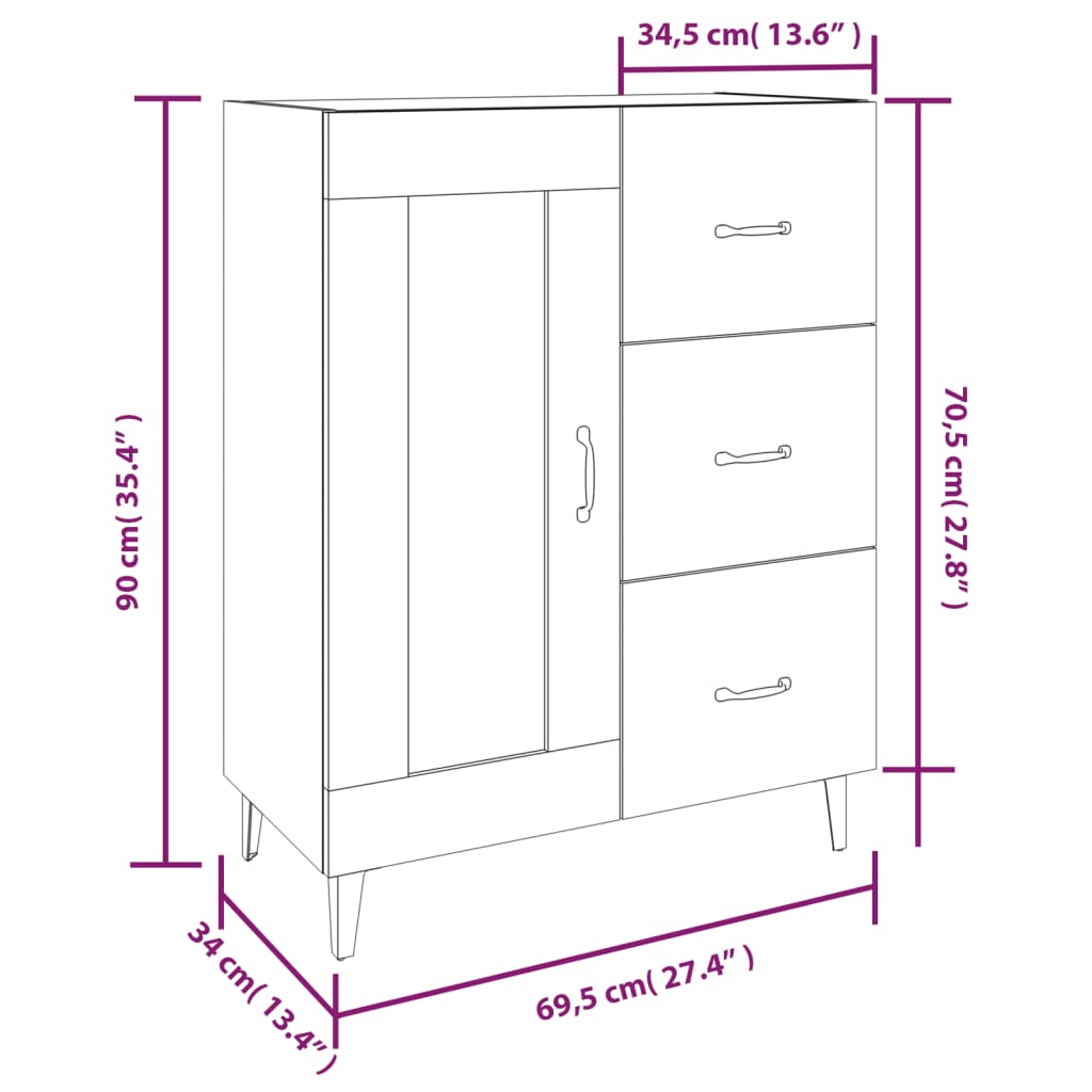Buffet Chêne fumé 69,5x34x90 cm Bois d'ingénierie - XIOS