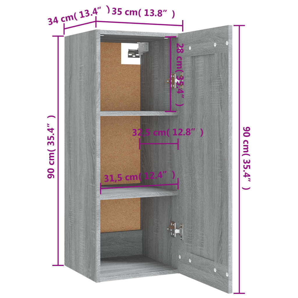 Armoire suspendue Sonoma gris 35x34x90 cm Bois d'ingénierie