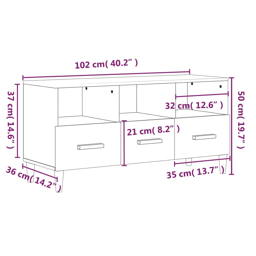 Meuble TV Chêne fumé 102x36x50 cm Bois d'ingénierie - XIOS