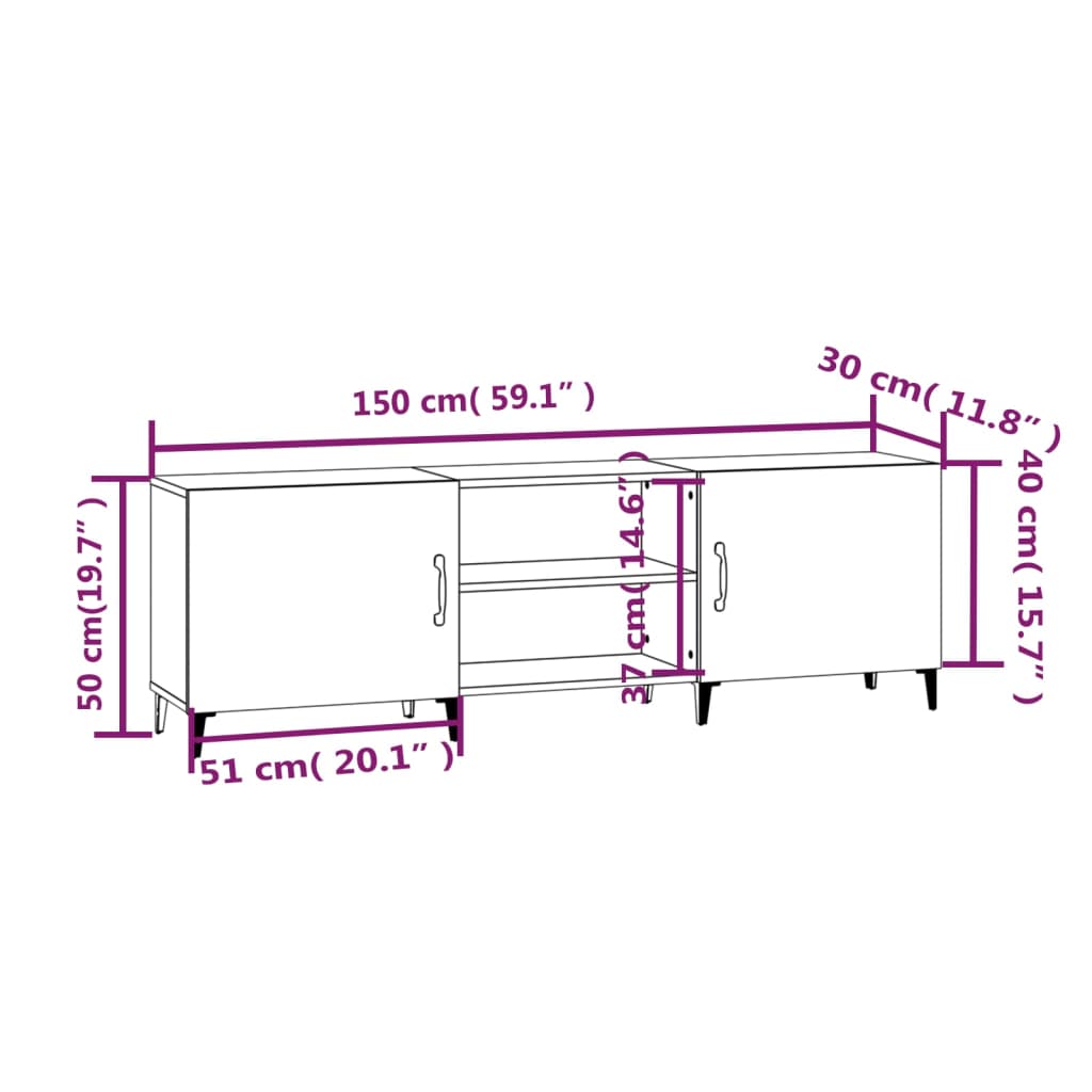 Meuble TV chêne marron 150x30x50 cm bois d'ingénierie - XIOS