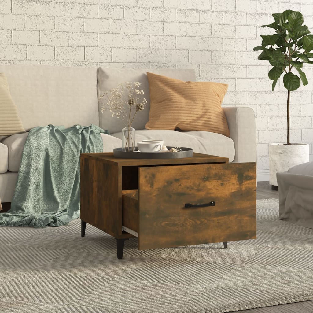 Table basse avec pieds en métal Chêne fumé 50x50x40 cm - XIOS