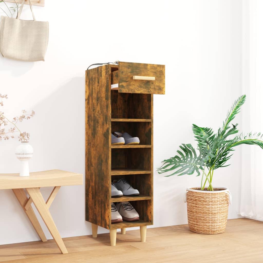 Meuble à chaussures Chêne fumé 30x35x105 cm Bois d'ingénierie - XIOS