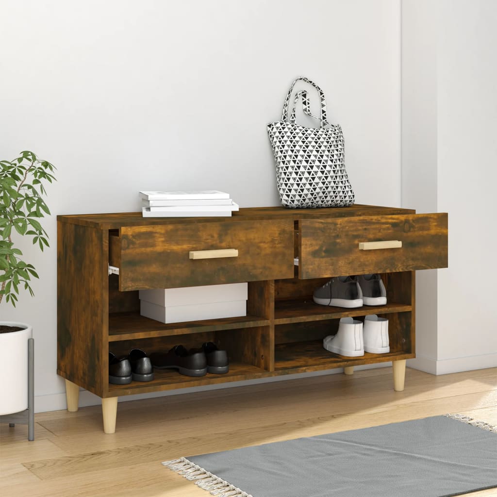 Meuble à chaussures Chêne fumé 102x35x55 cm Bois d'ingénierie - XIOS