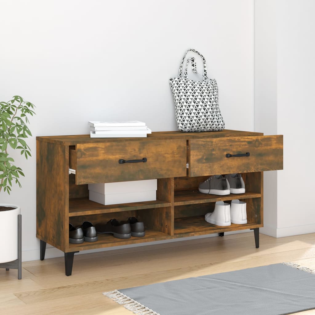 Meuble à chaussures Chêne fumé 102x35x55 cm Bois d'ingénierie - XIOS