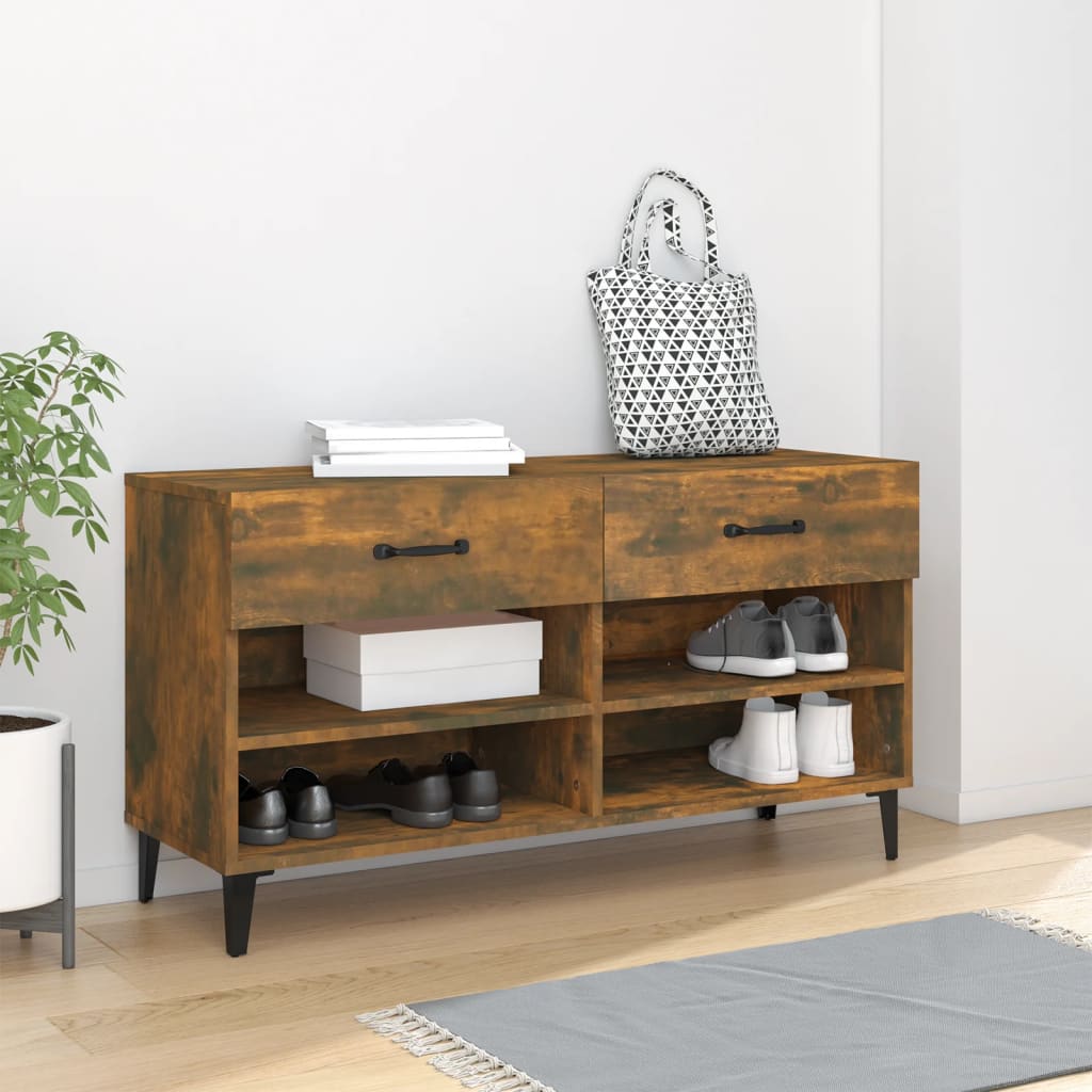 Meuble à chaussures Chêne fumé 102x35x55 cm Bois d'ingénierie - XIOS