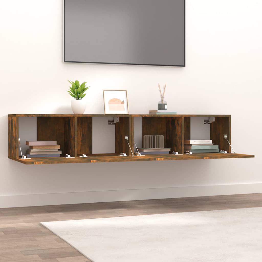 Meubles TV 2 pcs chêne fumé 80x30x30 cm bois d'ingénierie - XIOS