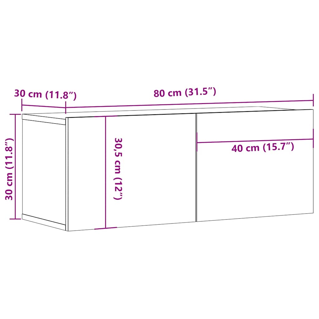 Meubles TV 2 pcs chêne fumé 80x30x30 cm bois d'ingénierie - XIOS