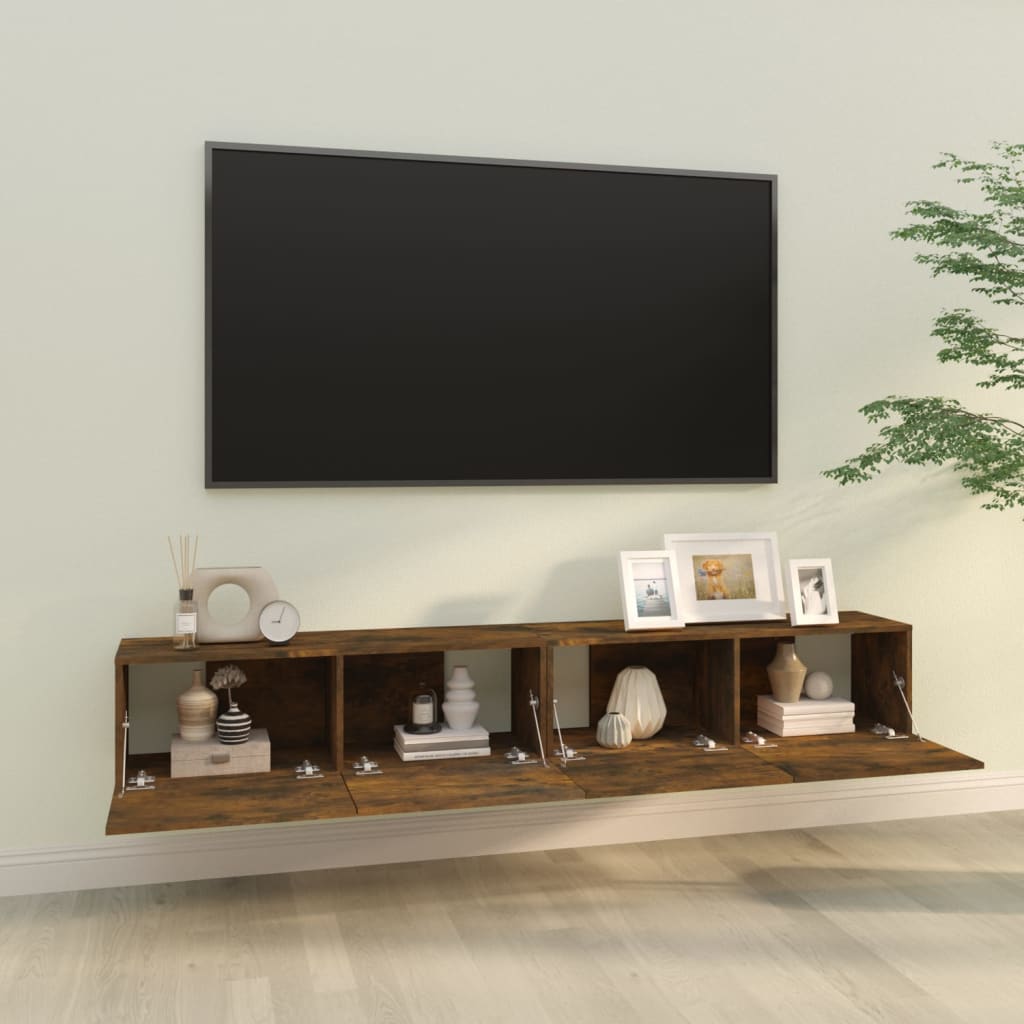 Meubles TV muraux 2pcs chêne fumé 100x30x30cm bois d'ingénierie - XIOS