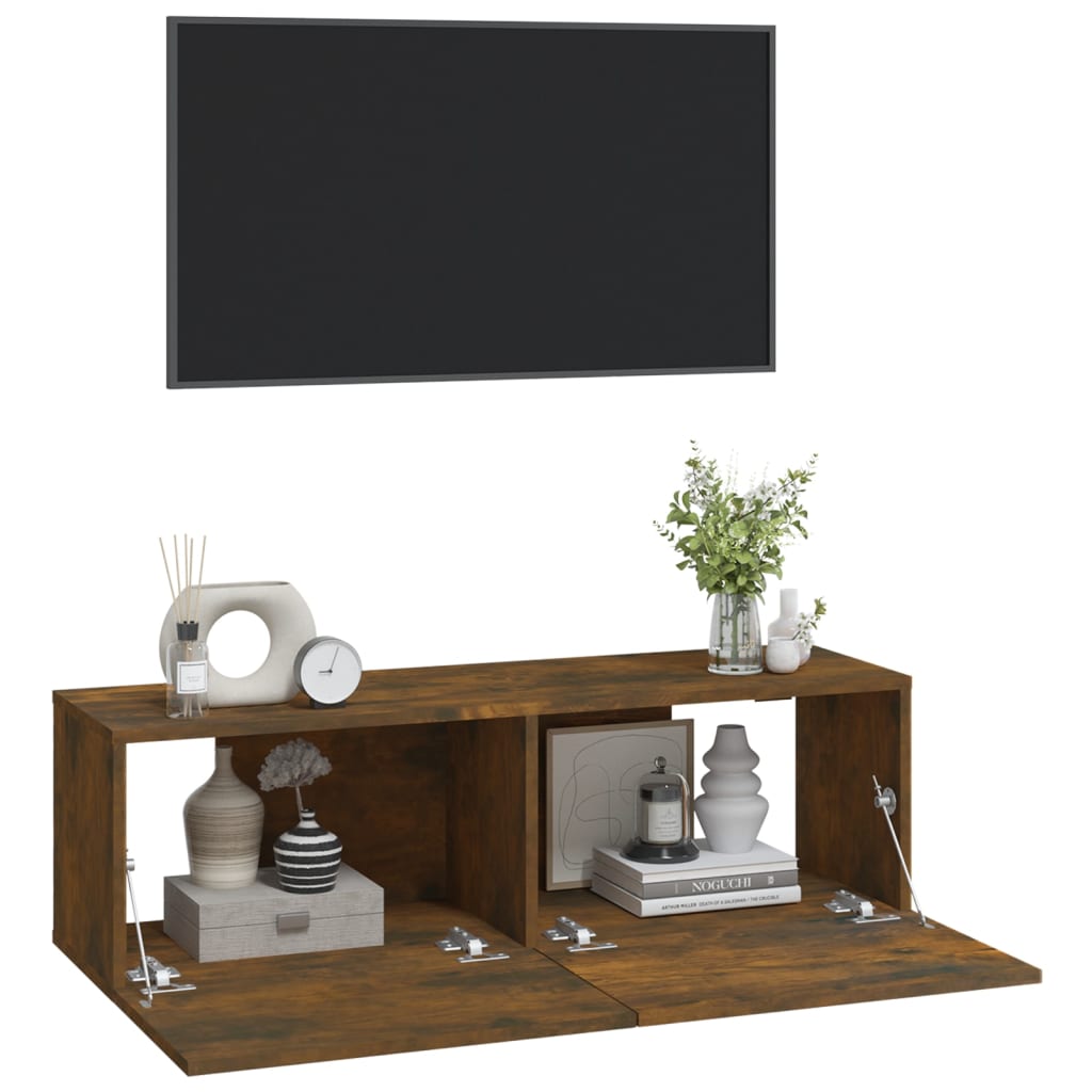 Meubles TV muraux 2pcs chêne fumé 100x30x30cm bois d'ingénierie - XIOS