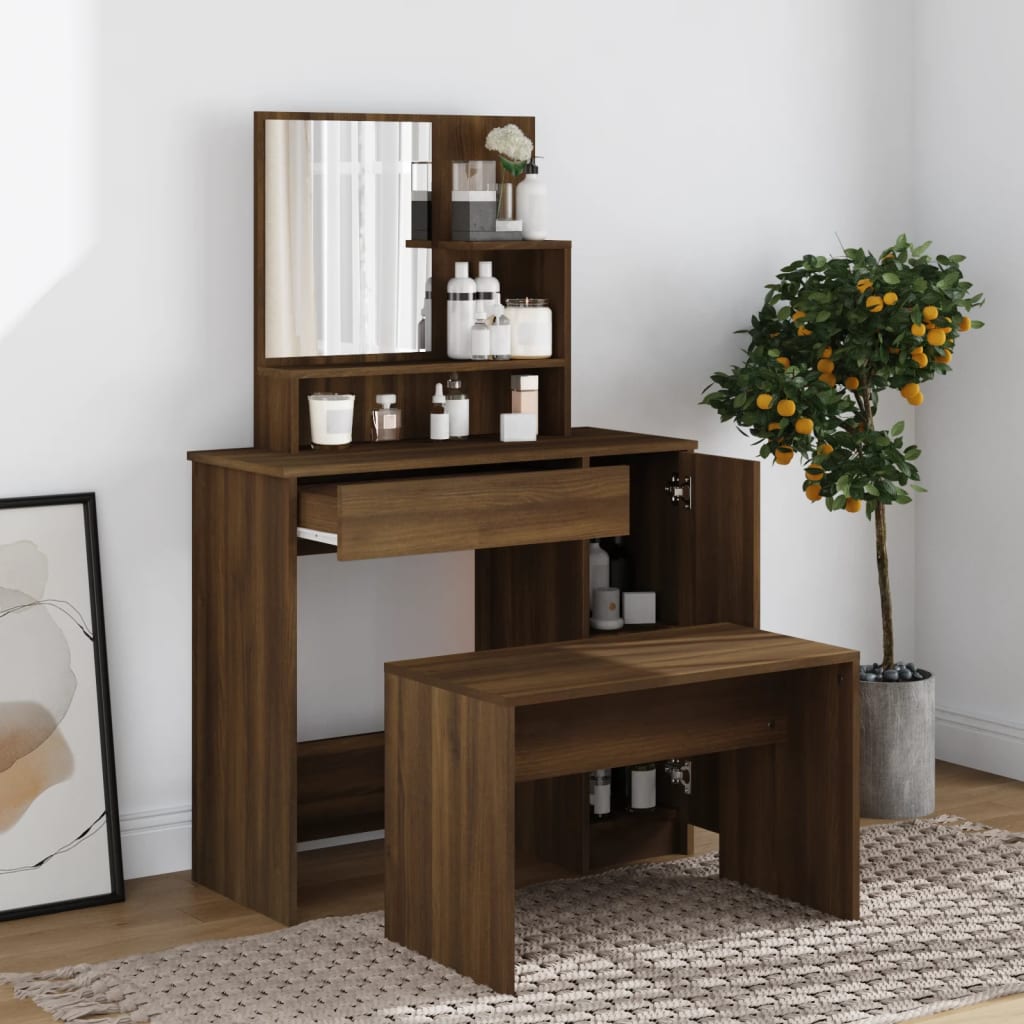 Coiffeuse avec miroir Chêne marron 86,5x35x136 cm - XIOS