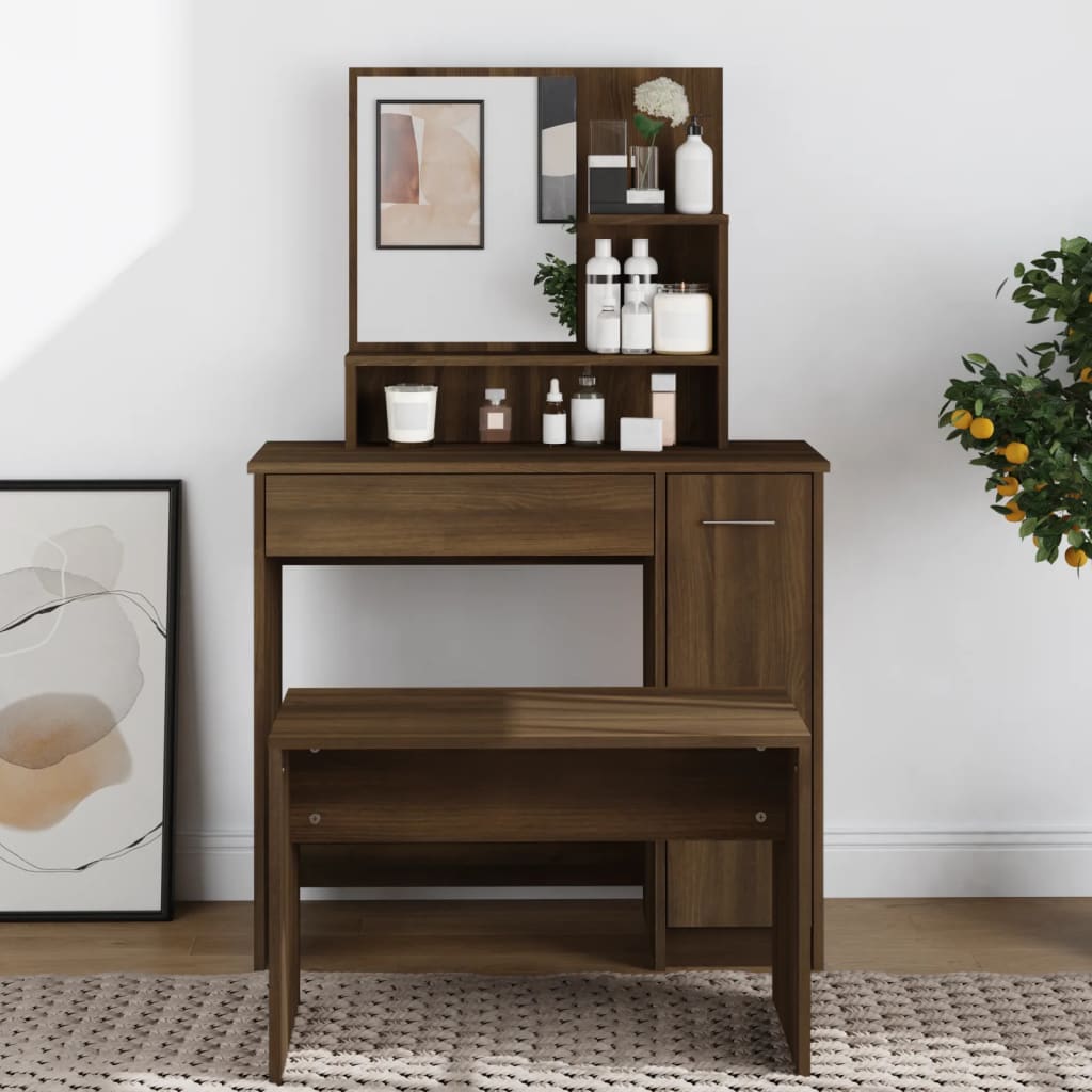 Coiffeuse avec miroir Chêne marron 86,5x35x136 cm - XIOS