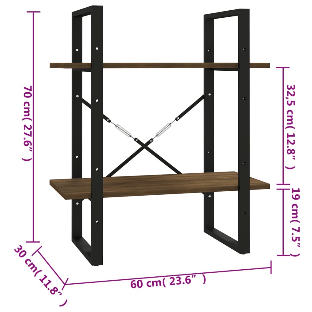 Bibliothèque 2 niveaux Chêne brun 60x30x70 cm Bois d'ingénierie - XIOS