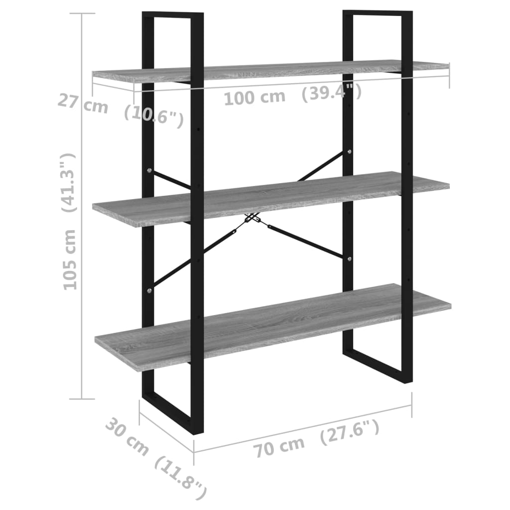 Bibliothèque Sonoma gris 100x30x105 cm Bois d'ingénierie - XIOS