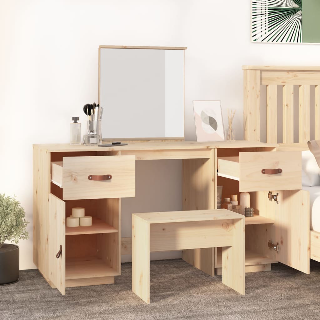Ensemble de coiffeuse avec miroir Bois de pin solide Coiffeuses vidaXL