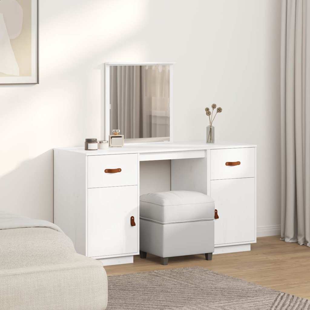 Ensemble de coiffeuse avec miroir Blanc Bois de pin solide - XIOS
