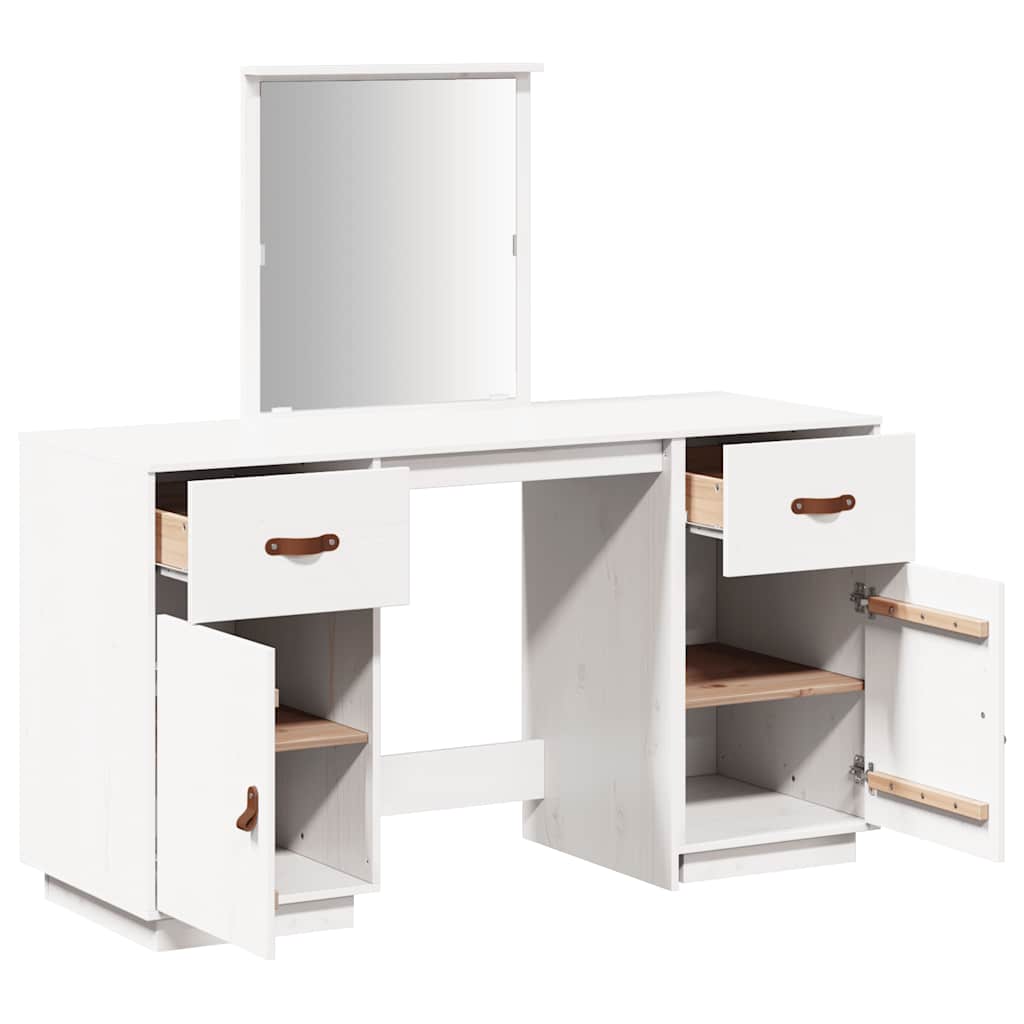 Ensemble de coiffeuse avec miroir Blanc Bois de pin solide - XIOS