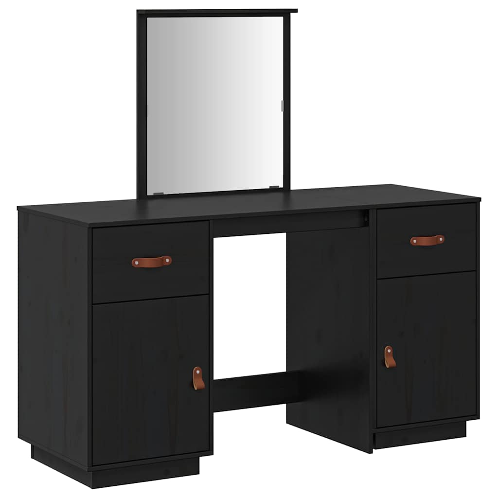 Ensemble de coiffeuse avec miroir noir bois de pin solide - XIOS