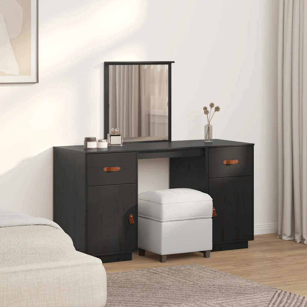 Ensemble de coiffeuse avec miroir noir bois de pin solide - XIOS
