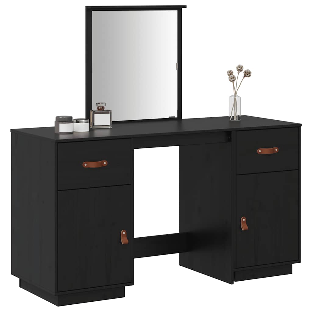 Ensemble de coiffeuse avec miroir noir bois de pin solide - XIOS