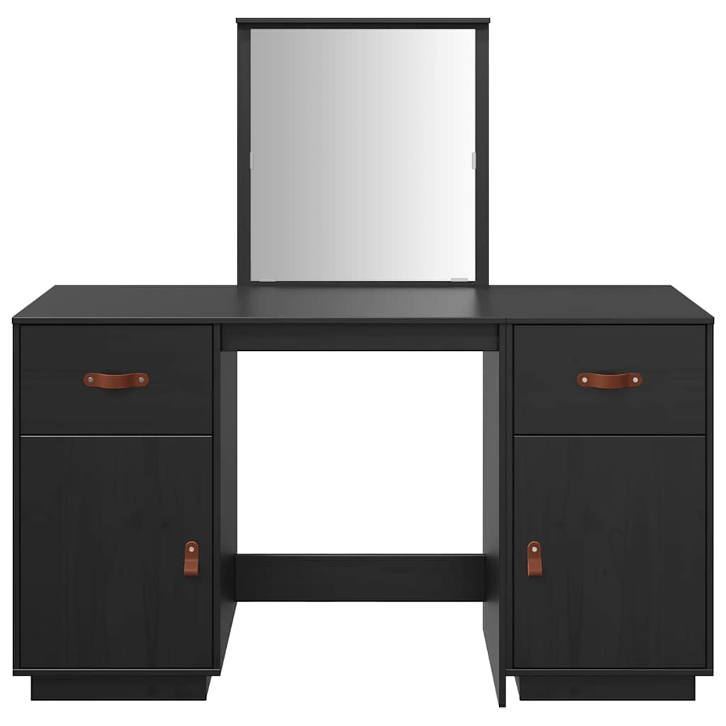 Ensemble de coiffeuse avec miroir noir bois de pin solide - XIOS