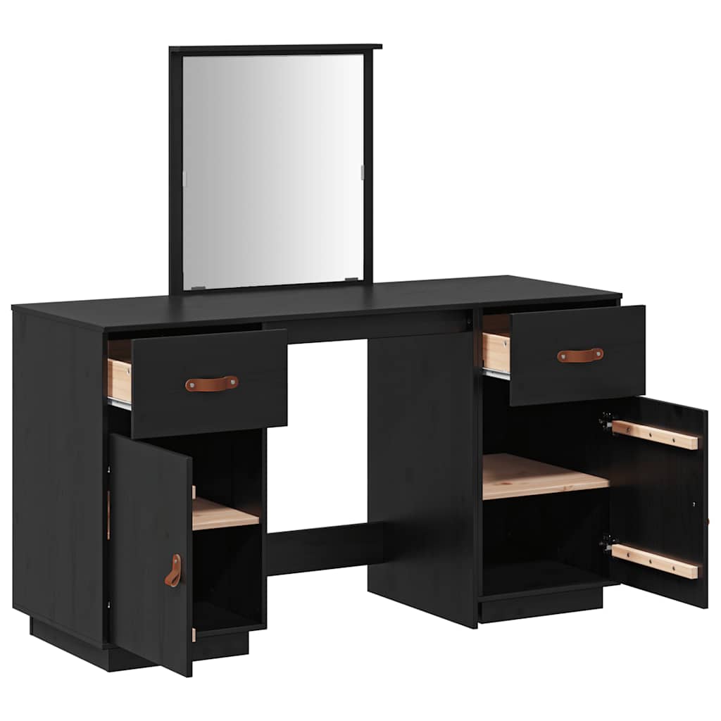Ensemble de coiffeuse avec miroir noir bois de pin solide - XIOS